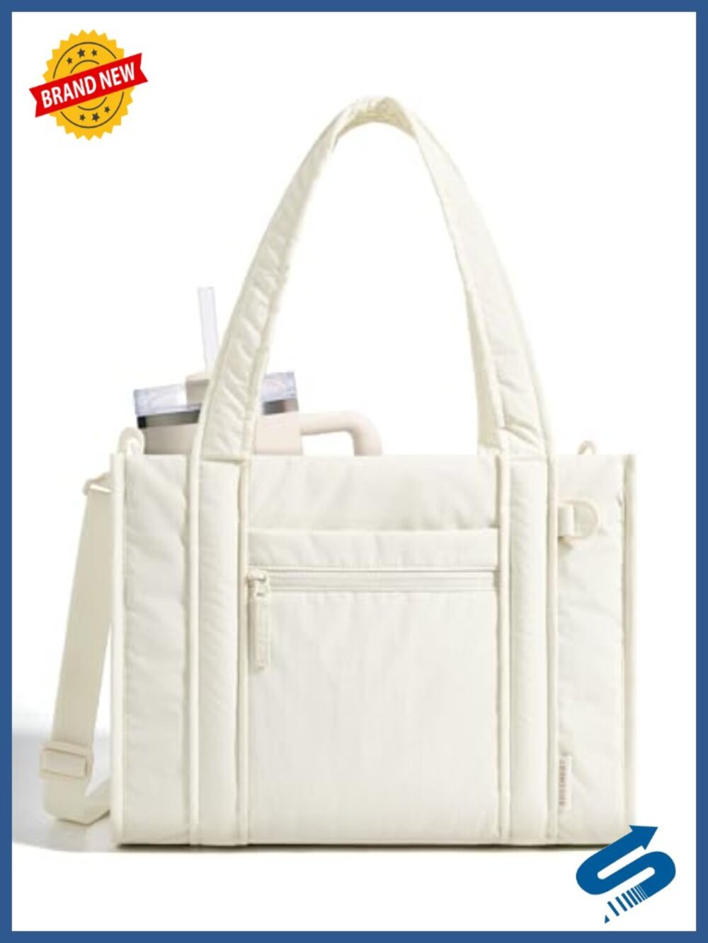 Quilted Boxy Tote Bag Crossbody Work Bag with Zipper